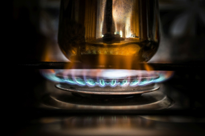 cooking coffee on gas stove