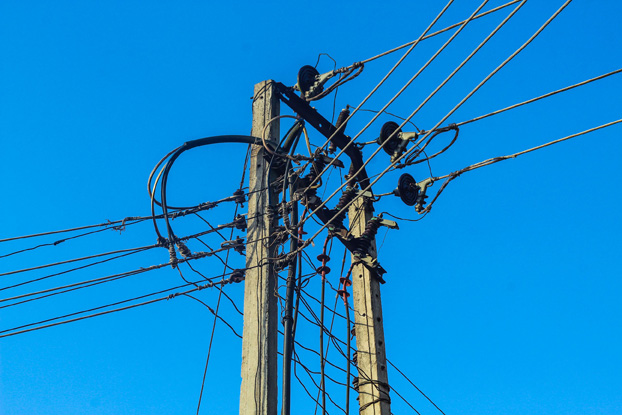 Street light / power cables in down town Africa